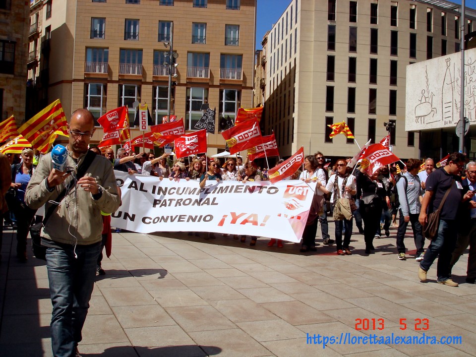 Social activists peacefully protest in the streets of Barcelona