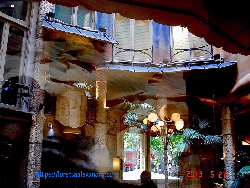 View of the courtyard from inside Cafè de la Pedrera, in Barcelona, Spain