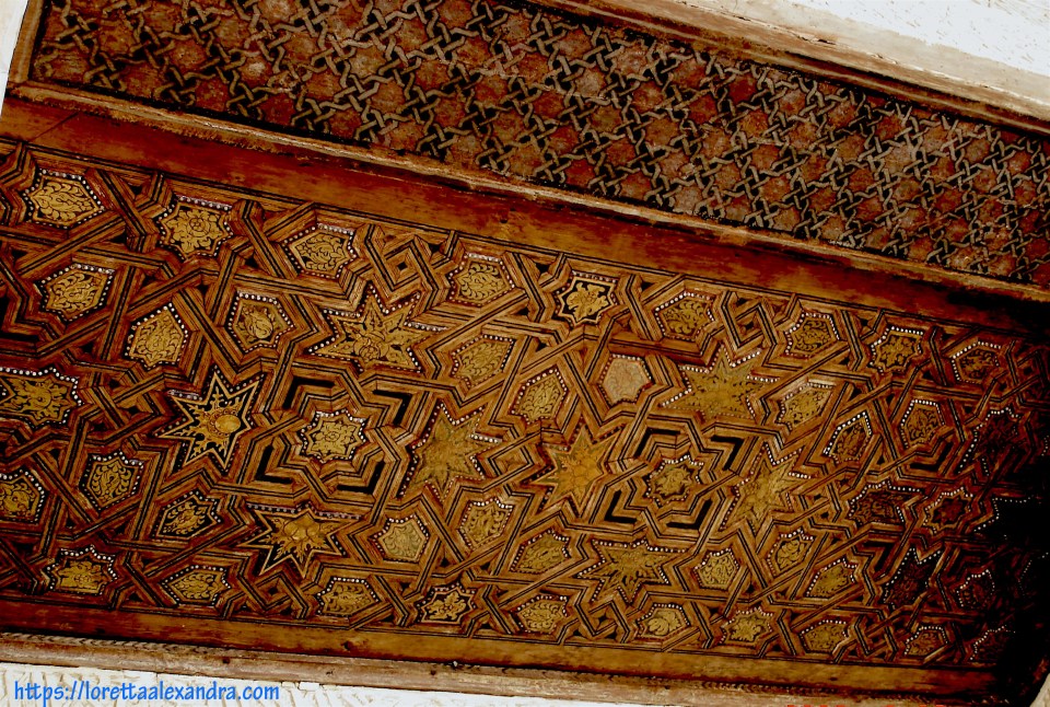 Inlaid carved wood ceiling – Alhambra Palace.