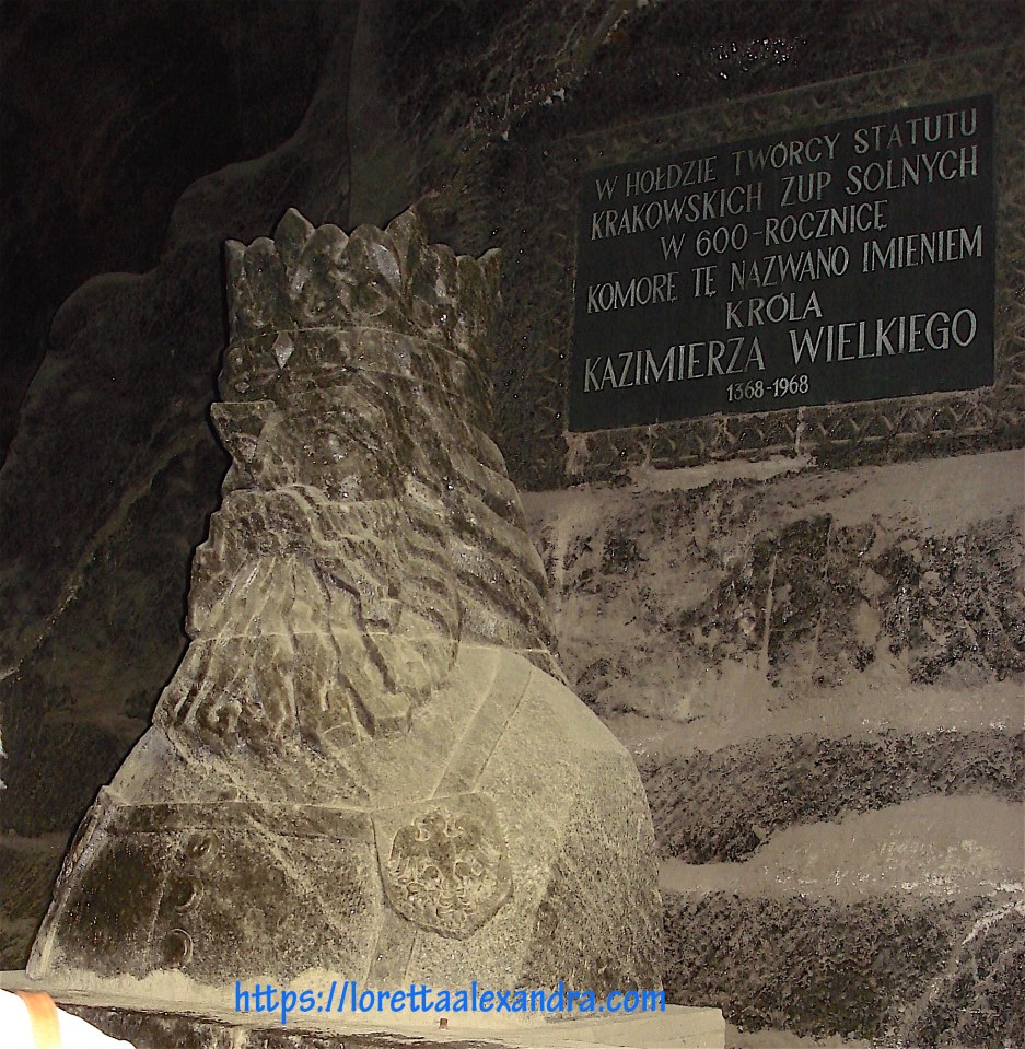 Rock salt statue of Polish King Kazimierza Wielkiego carved by miners