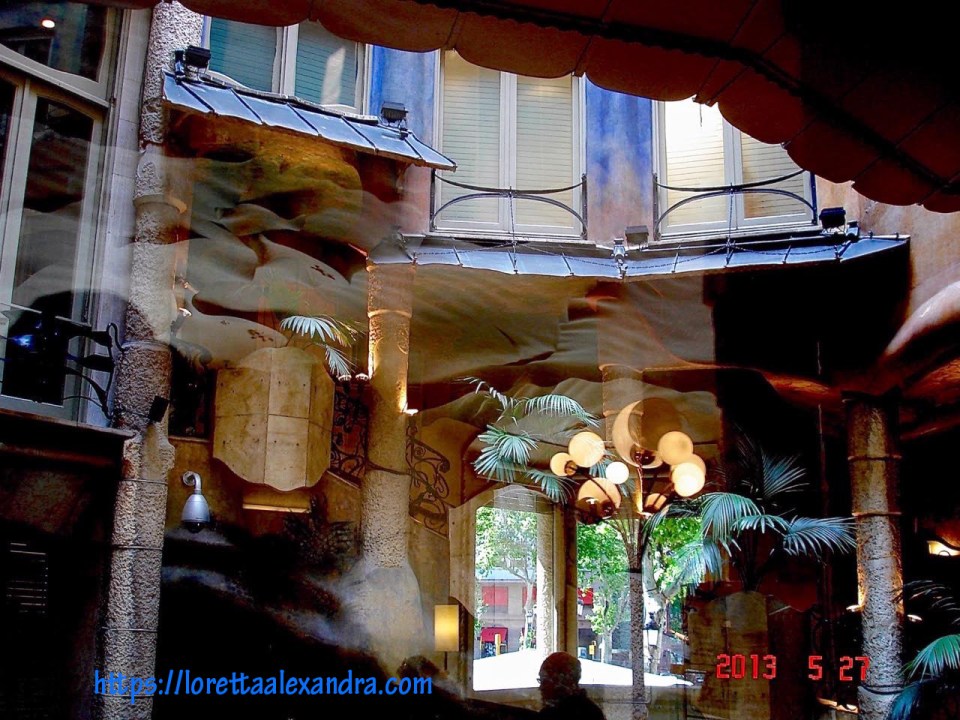 View of the courtyard from inside Cafè de la Pedrera, in Barcelona, Spain