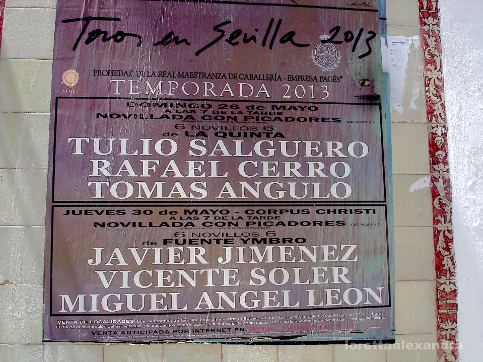 Detail of 2013 event poster outside Plaza de Toros, Seville