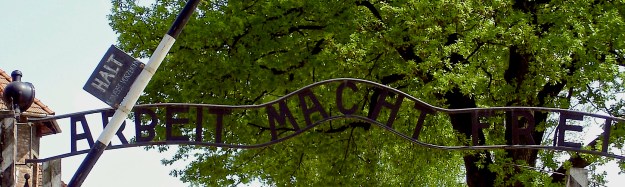Phrase on the front gate to Auschwitz prison grounds means, in English, Work makes you free, or alternate translation, Work will set you free.