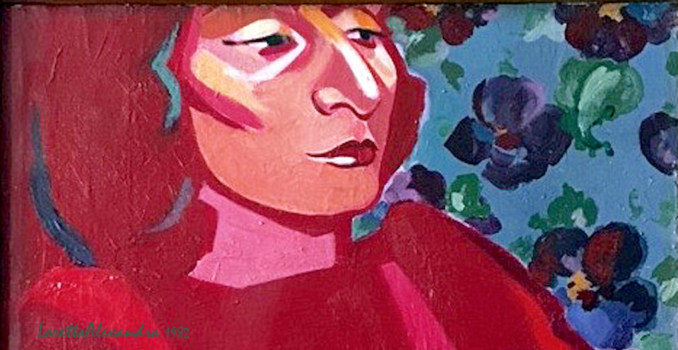 —Detail from Nedra in Red, 1982, Loretta Alexandra, oils & acrylics on linen canvas.